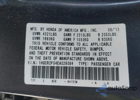 2014 Honda Accord Sport из США, поврежденный, VIN 1HGCR2F54EA028064